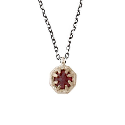 14k Yellow Gold Octagon Necklace with Ruby on Silver Chain - Paxton Gate