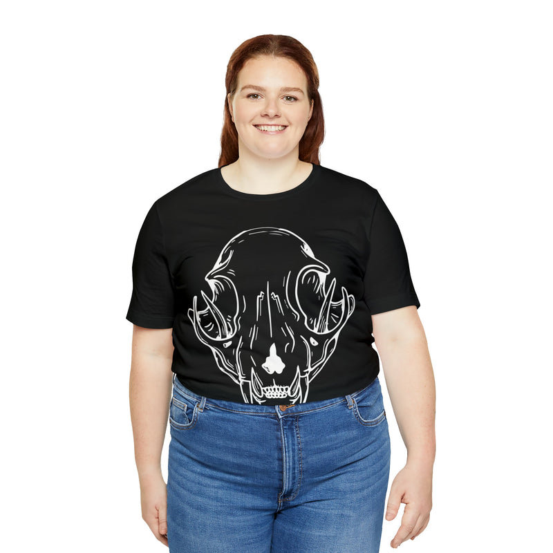 Black Unisex Bobcat Skull Tee By Wren Sayler-T-Shirt-Printify-PaxtonGate