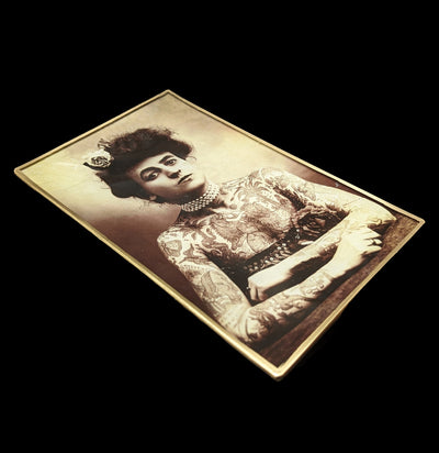 Decoupage Glass Tattooed Lady Tray-Kitchen-Why Girls Go Astray-PaxtonGate