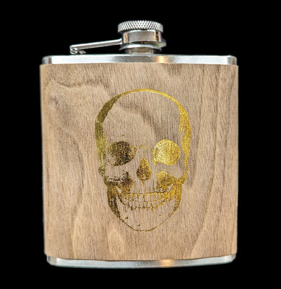 Gold Foil Skull Wood Flask-Drinkware-Spitfire Girl-PaxtonGate