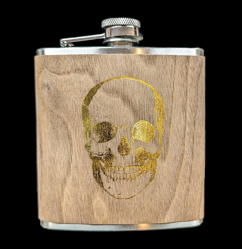 Gold Foil Skull Wood Flask-Drinkware-Spitfire Girl-PaxtonGate