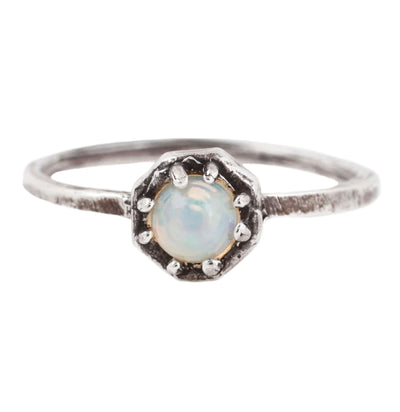 Oxidized Silver Opal Octagon Ring-Rings-Lauren Wolf-PaxtonGate