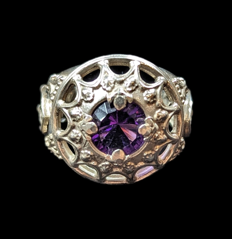 Nosferatu Polished Sterling Silver Ring with Purple Amethyst-rings-Omnia Studios LLC-PaxtonGate