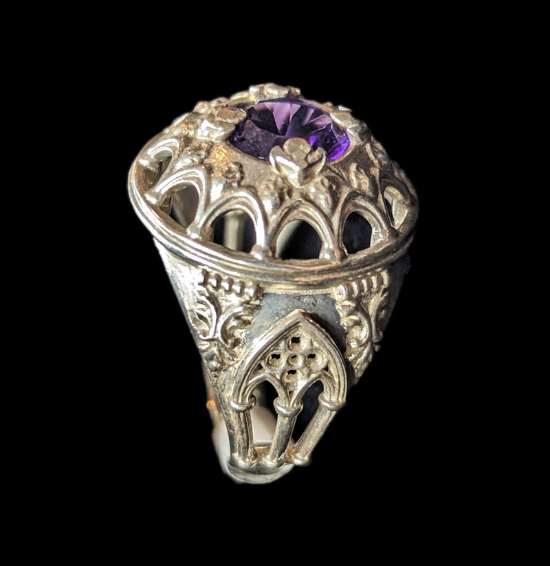 Nosferatu Polished Sterling Silver Ring with Purple Amethyst-rings-Omnia Studios LLC-PaxtonGate