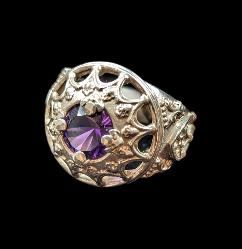 Nosferatu Polished Sterling Silver Ring with Purple Amethyst-rings-Omnia Studios LLC-PaxtonGate