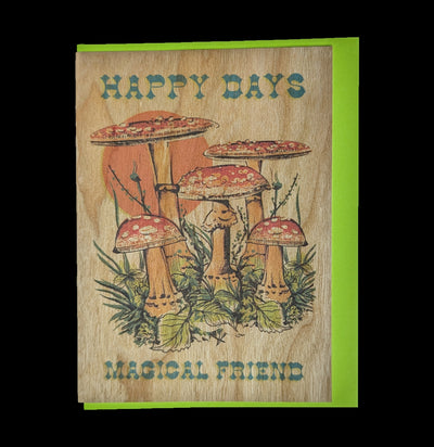 Folding Wooden Magic Mushroom Friend Postcard-Cards-Spitfire Girl-PaxtonGate