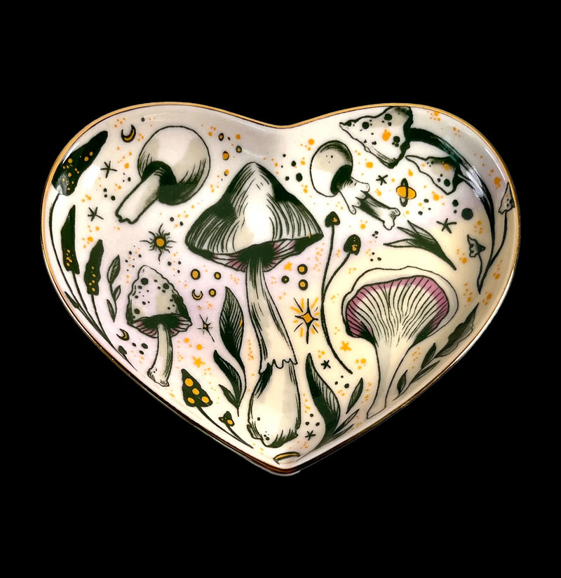 Starry Mushrooms Ceramic Heart Dish-CaseBwlBox-Spitfire Girl-PaxtonGate