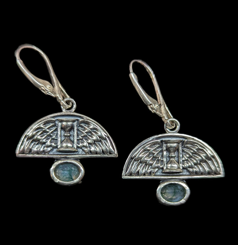 Prepare To Follow Antiqued Sterling Silver Earrings with Moss Agate-Earrings-Omnia Studios LLC-PaxtonGate