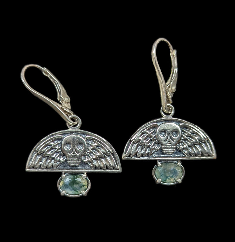 Prepare To Follow Antiqued Sterling Silver Earrings with Moss Agate-Earrings-Omnia Studios LLC-PaxtonGate