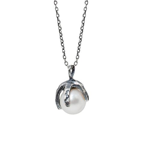 Silver Baroque White Akoya Pearl Claw Drop Necklace on Silver Chain - Paxton Gate