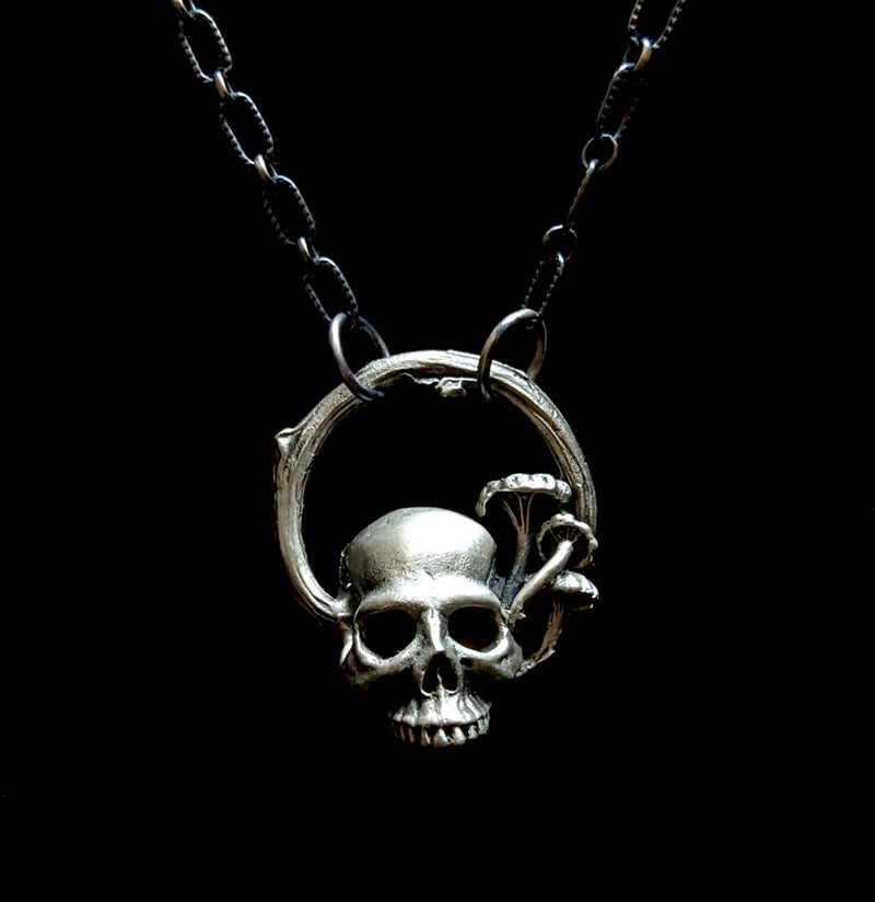 Skull and Mushroom Sterling Silver Necklace-Necklaces-THEETH-PaxtonGate