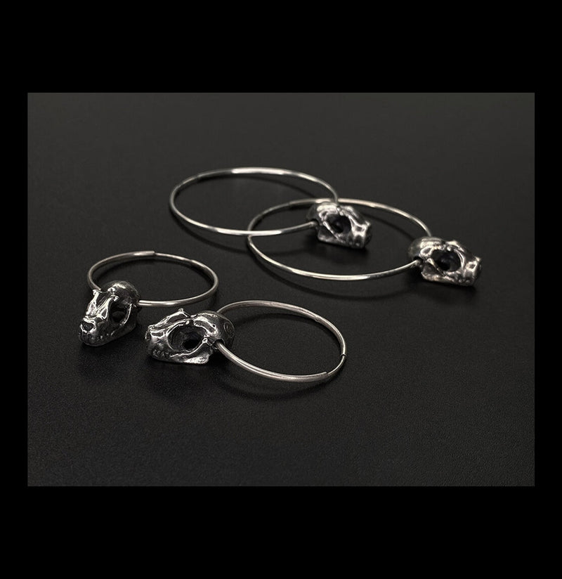 Sterling Silver Bat Skull Hoop Earrings - Paxton Gate