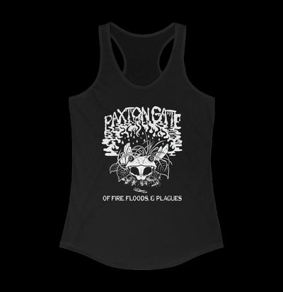 Women's "Of floods, fires & plagues" Racerback Tank by Megan Lees-Tank Top-Printify-PaxtonGate